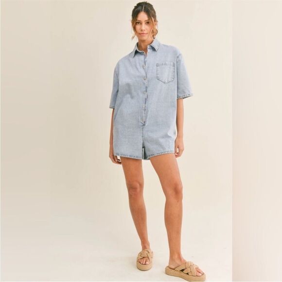Mable Oversized Denim Romper - Picture 1 of 6